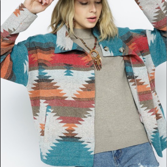 New Tribal Aztec Print Flannel Shacket Coat Jacket Native Western Brand New - Picture 3 of 6